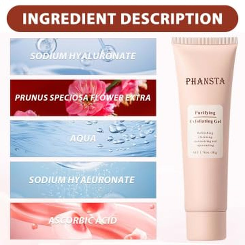 Purifying Exfoliating Gel, Facial Exfoliator Cleanser, Exfoliating Gel Scrub for Face, Moisturizing Exfoliating Facial Cleanser for All Skin, Cleans Dirt & Oils(2Pcs)